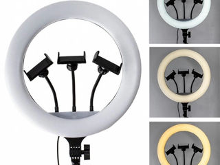 Lampa circulară de 36 cm cu 3 suporturi p/n telefon si stativ 2 m