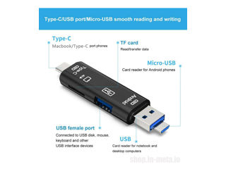 Card Reader 5 in 1 USB 3.0 USB-C, USB, Micro USB, SD, TF Memory Card Reader OTG Adapter. foto 7