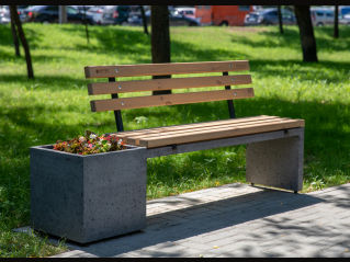 Bancă din beton cu lemn, cu spetează și ghiveci / Бетонная скамейка с деревом, со спинкой и горшком foto 3