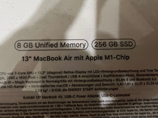 Macbook Air 13-inch ,256 Gb Ssd , 8 Gb Unified Memory, Nou-sigilat !macbook Air Mit Apple M1-chip foto 3