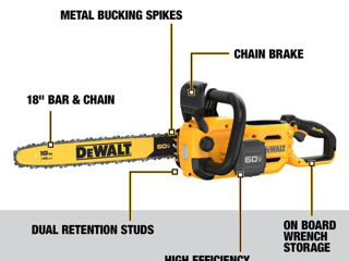 Аккумуляторная бесщеточная цепная пила 18" Dewalt DCCS672B 60V max foto 3