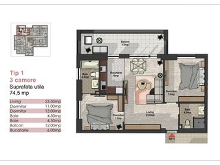 Apartament cu 2 camere, 68 m², Centru, Chișinău foto 5