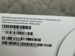 Apple Watch SE 2gen 44mm Silver Al S Blue Sport Band M/L Cellular Sigilat Original Garantie Apple foto 3