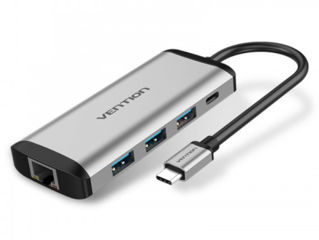 Сетевой адаптер Vention USB-C M/ Gigabit Ethernet RJ45 F/OTG хаб 3xUSB 3.0/PD foto 1