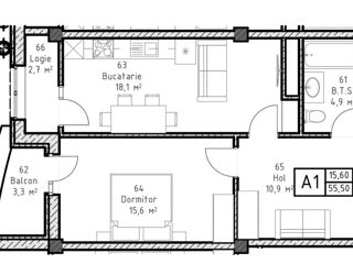 Apartament cu 2 camere, 58 m², Centru, Ialoveni foto 5