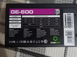 Sursă de alimentare ATX 12V 2.3 Gamemax GE-600 600 W Black