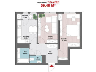 Apartament cu 2 camere, 59 m², Botanica, Chișinău foto 4
