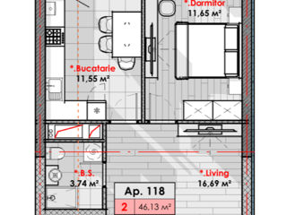 Apartament cu 1 cameră, 46 m², Râșcani, Chișinău foto 2