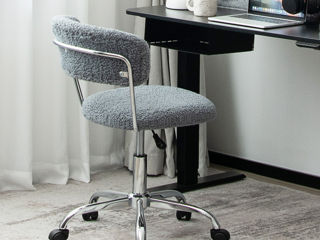 Scaun de birou pivotant din blană artificială, reglabil pe înălțime foto 2