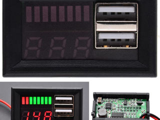 Светодиодный 3.5-12-24-36-60 v. Индикатор емкости батареи с 2 USB портами для зарядки. foto 2