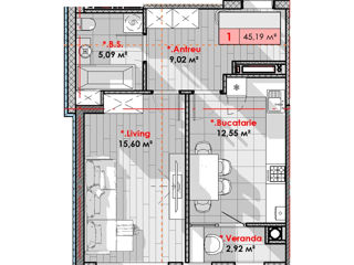 Apartament cu 1 cameră, 41 m², Centru, Chișinău foto 7