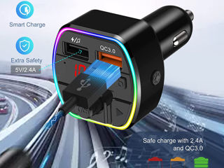 Bluetooth 5.0 FM Transmitter for Car, RGB LED Ring Light Wireless Car Radio Audio Adapter, USB 5V/2. foto 5