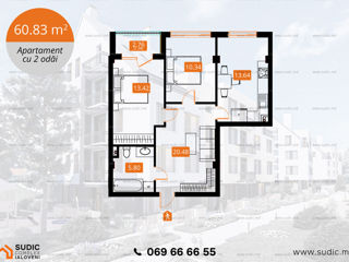 Apartament cu 2 camere, 61 m², Centru, Ialoveni foto 3