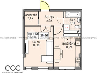 Apartament cu 1 cameră, 36 m², Râșcani, Chișinău foto 3