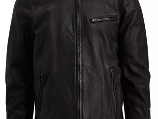 Polo Ralph Lauren Men's Cafe Racer Leather Jacket Black Size M New foto 3