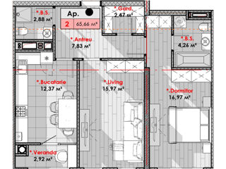 Apartament cu 2 camere, 65 m², Telecentru, Chișinău foto 2