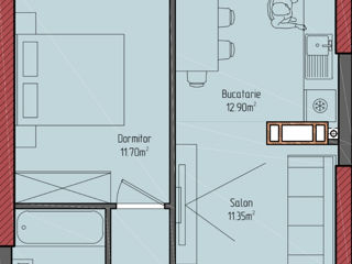 1-комнатная квартира, 46 м², Центр, Криуляны