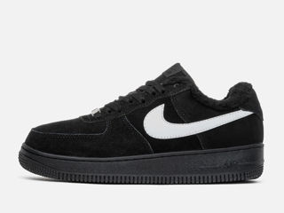 Nike Air Force 1 Low Black/White Suede cu blana/ с мехом