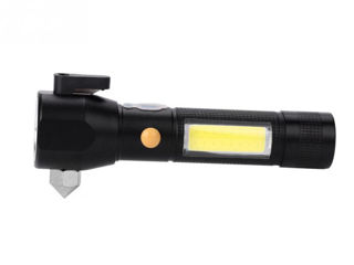 Светодиодный многофункциональный фонарик с молотком и резаком USB foto 6