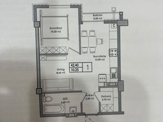 Apartament cu 1 cameră, 42 m², Durlești, Chișinău foto 3