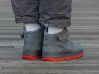 Nike Air Force 1 High Suede Grey/Red cu blana / с мехом foto 10