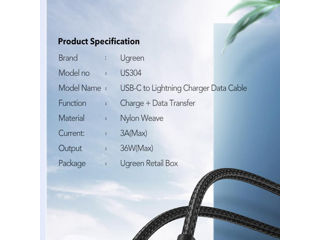 Cablu iPhone Ugreen, MFI, USB Type-C la Lightning,1,5 m, Verde foto 14
