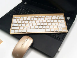 Комплект беспроводной клавиатура и мышь оптическая блютуз UKC 0902 для ПК, ноутбука Золотистая LVR foto 1