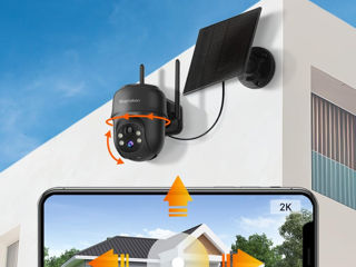 Septekon 2K Camere solare de securitate pentru exterior fără fir, 360PTZ Cameră de exterior foto 4