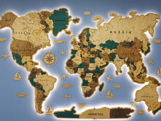 3d карта мира из дерева / 3d harta lumii din lemn