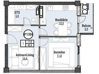 Apartament cu 1 cameră, 43 m², Durlești, Chișinău foto 2