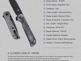 Нож Kizer Begleiter XL, Micarta - высокоуглеродистая сталь154CM / на керамических подшипниках фото 1