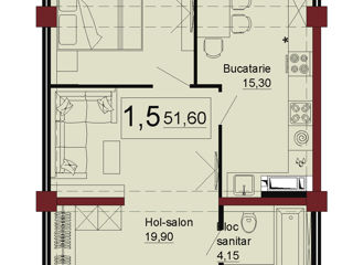 Apartament cu 1 cameră, 51 m², Telecentru, Chișinău foto 2