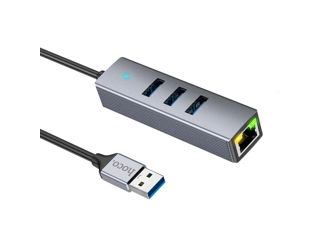 Adaptor USB Gigabit Ethernet HOCO HB34 Easy link (USB la USB3.0*3+RJ45) foto 1