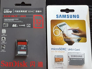 Новые Карты Памяти SanDisk Ultra SDHC 32Gb 30Mb 200X Samsung Evo64Gb microSDXC 48Mb