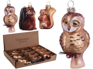 Decoratiune Pentru Brad Din Sticla "Vulpe/Bufnita/Veverita" 9Cm, 3 Culori