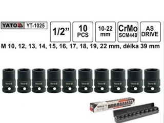 Set chei tubulare de impact 10 buc. 10 - 22 mm 1/2" 39 mm Yato foto 3