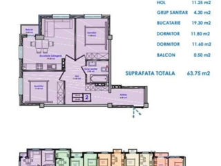 Apartament cu 2 camere, 64 m², Durlești, Chișinău foto 2