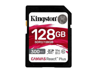 128Gb  Sdxc Card (Class 10) Uhs-Ii , U3, Kingston Canvas React Plus "Sdr2/128Gb" (R/W:300/260Mb/S)