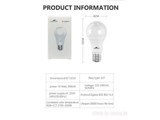 Lampă inteligentă Smart Light ZigBee 9W type E27 Wide Amplitude RGB+CW foto 4