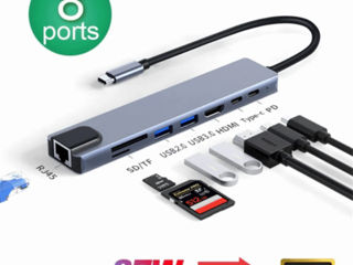 Док-станции.hub usb type C  to HDMIi, dp.usb type C  Vga Sd/tf Pd .lan. rj-45 .audio foto 18