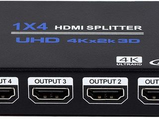 1x4 HDMI Splitter, 1 в 4 Out HDMI Splitter Audio Video Distributor Box Поддержка 3D и 4K x 2K foto 1