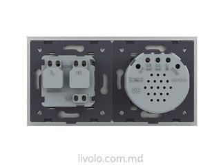 Сенсорный двухклавишный выключатель с розеткой, цвет серый foto 4