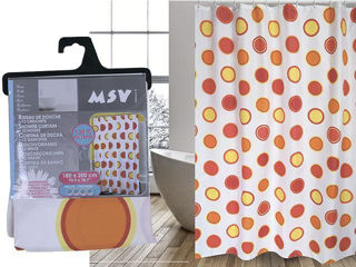 Perdea Pentru Dus 180X200Cm Msv Bubbles Galben Rosu, Poliester
