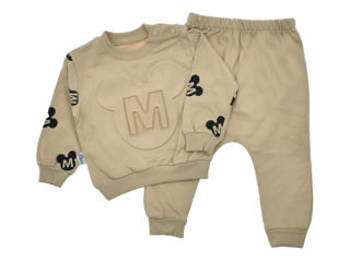 Costum bluza si pantaloni culoare bej,  băiețel, 6 - 9 luni - minipakel