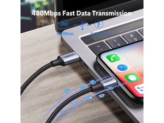 Cablu iPhone Ugreen, MFI, USB Type-C la Lightning,1,5 m, Verde foto 9