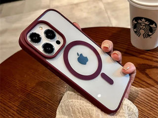 Прозрачный чехол для Magsafe с беспроводной зарядкой для Apple iPhone 15 Pro Max: Wine Red Navy Blue foto 2