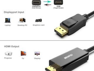 Кабель BENFEI 4K DisplayPort-HDMI длиной 6 футов foto 2