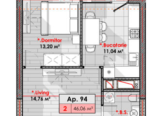 Apartament cu 1 cameră, 46 m², Râșcani, Chișinău