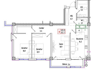 3-х комнатная квартира, 83 м², Старая Почта, Кишинёв