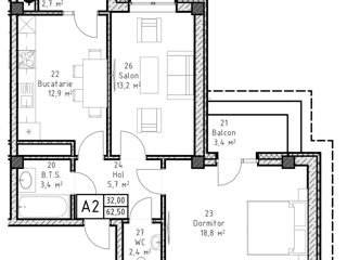 Apartament cu 2 camere, 58 m², Periferie, Ialoveni foto 7